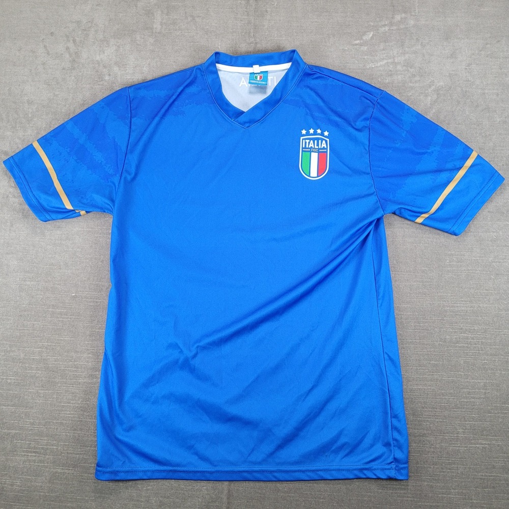 Italia FIGC Soccer Jersey Mens Small Blue Short Sleeve V-Neck Prodotto Ufficiale